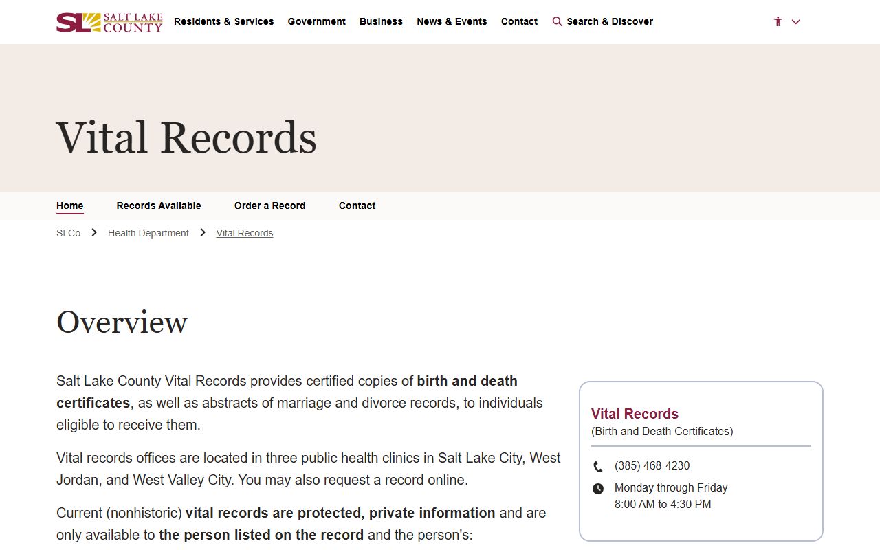 Salt Lake County Health Department vital records office for Herriman death records