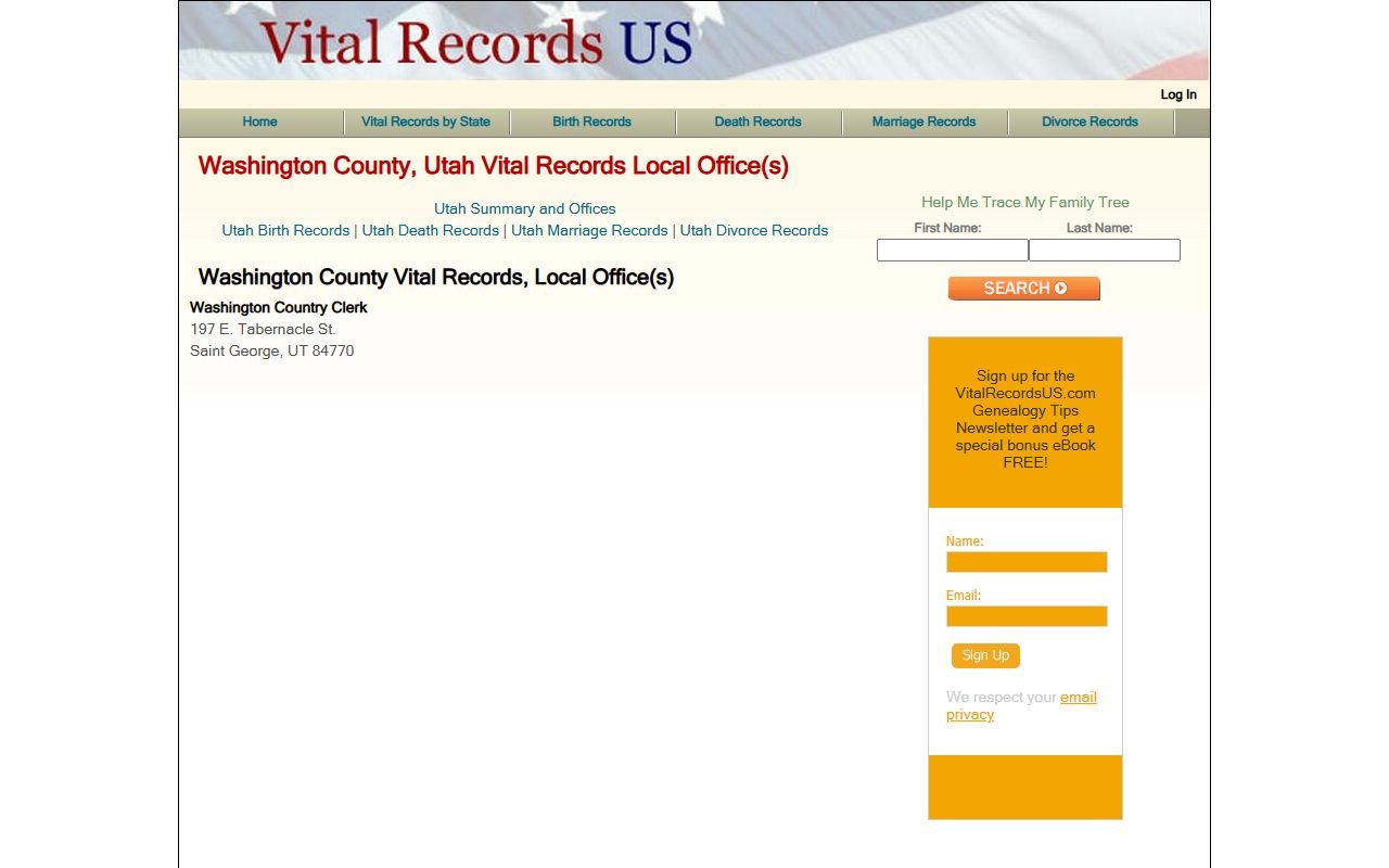 Southwest Utah Public Health records portal for St. George death certificates