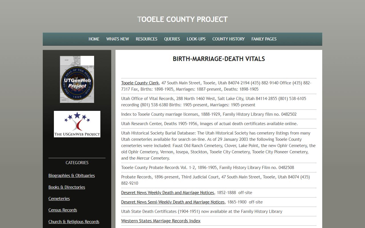 Tooele County historical vital records and death records research resources