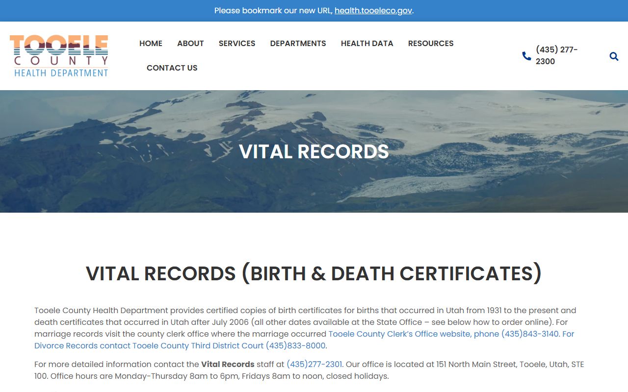 Tooele County Health Department vital records for Tooele death certificates