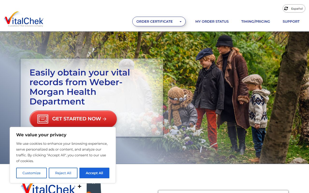 VitalChek online ordering for Weber County death certificates